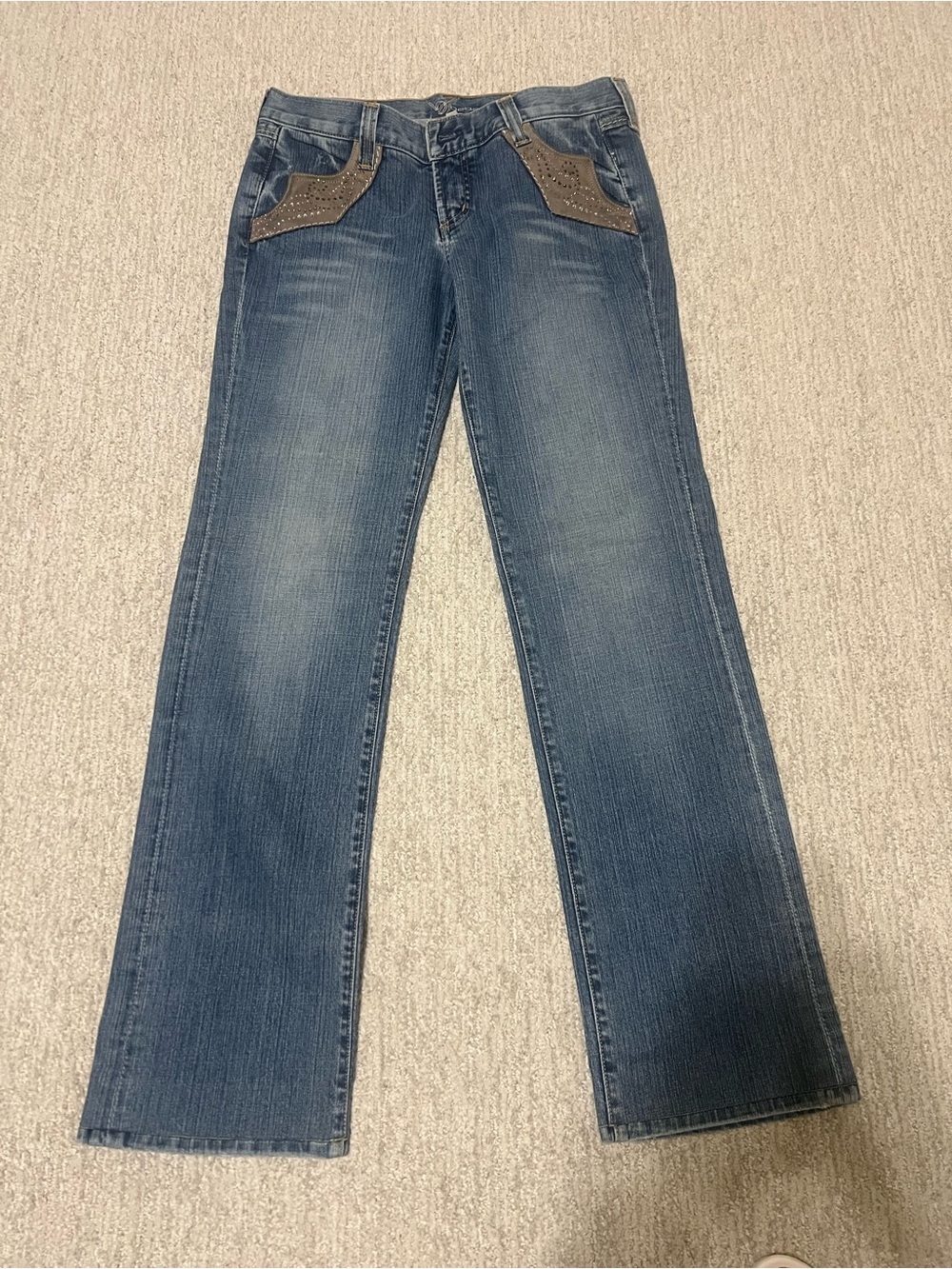 bebe Women's Blue Boot Cut Jeans with Studded Pocket Accents